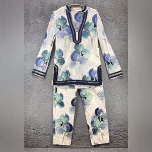 Tory Burch Iris Floral Prints Kaftan Tunic Top Sz 6/Crop Pant Set Sz 8 Classic